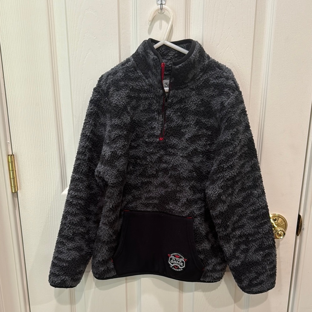 365 Kids by Garanimals quarter zip pull over fuzzy jacket size 8 black/grey